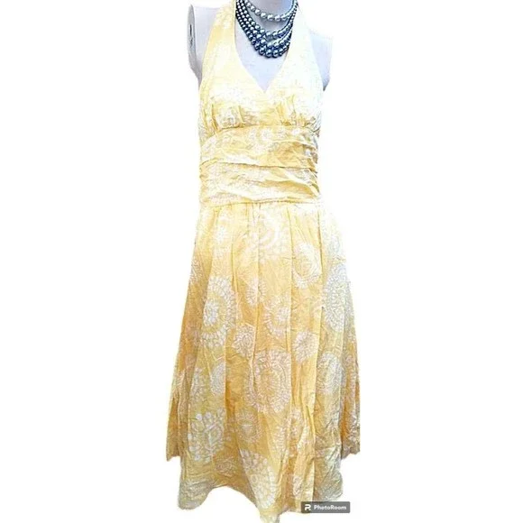 Bisou Bisou | Dresses | Bisou Bisou Yellow Floral Halter Dress By Michelle  Bohbot Size 4 Designer Fem | Poshmark